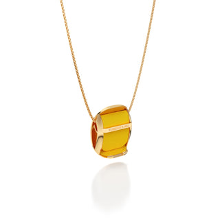 Pineapple Yellow Hexagon Coral - Silk Pendant - Gold Vermeil