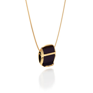 Deep Plum Hexagon Coral - Silk Pendant - Gold Vermeil