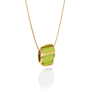 Pomelo Green Hexagon Coral - Silk Pendant - Gold Vermeil