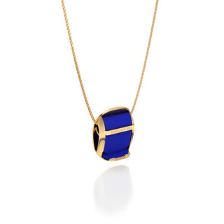 Royal Blue Hexagon Coral - Silk Pendant - Gold Vermeil