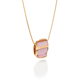 Shophouse Pink Hexagon Coral - Silk Pendant - Gold Vermeil
