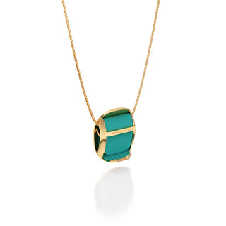 Shophouse Teal Hexagon Coral - Silk Pendant - Gold Vermeil