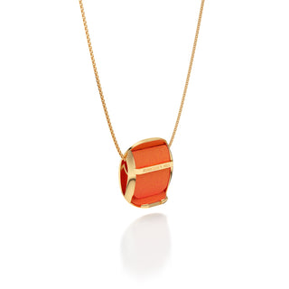 Sunset Orange Hexagon Coral - Silk Pendant - Gold Vermeil