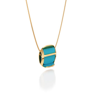 Turquoise Blue Hexagon Coral - Silk Pendant - Gold Vermeil