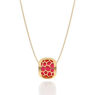 Dragonfruit Pink Hexagon Coral - Silk Pendant - Gold Vermeil