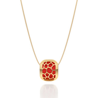 Firecracker Red Hexagon Coral - Silk Pendant - Gold Vermeil