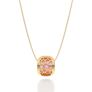 Frangipani Pink Hexagon Coral - Silk Pendant - Gold Vermeil