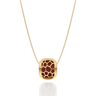 Mangosteen Red Hexagon Coral - Silk Pendant - Gold Vermeil