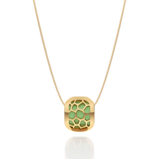 Palm Tree Green Hexagon Coral - Silk Pendant - Gold Vermeil