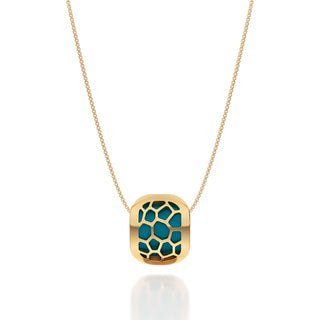 Peacock Green Hexagon Coral - Silk Pendant - Gold Vermeil