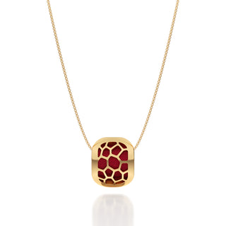Majestic Ruby Hexagon Coral - Silk Pendant - Gold Vermeil