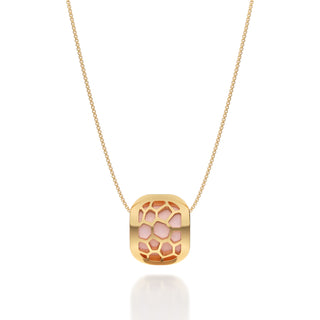 Shophouse Pink Hexagon Coral - Silk Pendant - Gold Vermeil