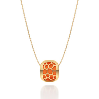 Sunset Orange Hexagon Coral - Silk Pendant - Gold Vermeil
