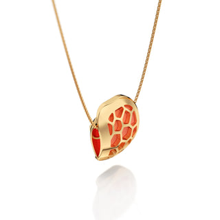 Crossandra Orange Hexagon Coral - Silk Pendant - Gold Vermeil