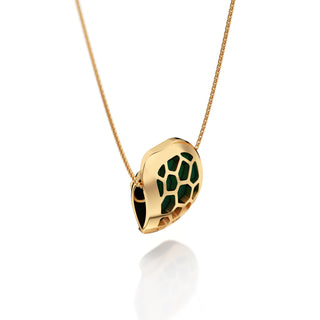 Emerald Green Hexagon Coral - Silk Pendant - Gold Vermeil