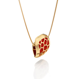 Firecracker Red Hexagon Coral - Silk Pendant - Gold Vermeil