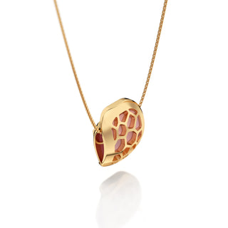 Frangipani Pink Hexagon Coral - Silk Pendant - Gold Vermeil