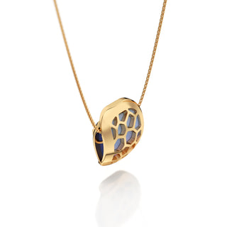Gazebo Blue Hexagon Coral - Silk Pendant - Gold Vermeil