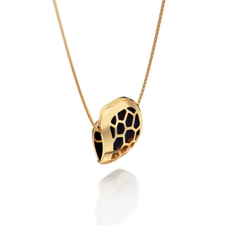 Midnight Blue Hexagon Coral - Silk Pendant - Gold Vermeil