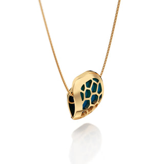 Peacock Green Hexagon Coral - Silk Pendant - Gold Vermeil