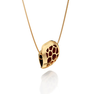 Majestic Ruby Hexagon Coral - Silk Pendant - Gold Vermeil