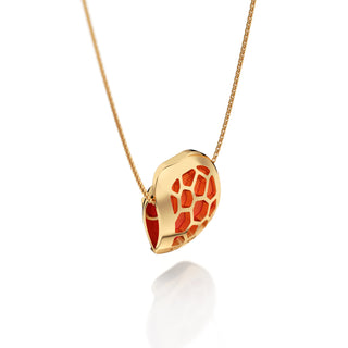 Sunset Orange Hexagon Coral - Silk Pendant - Gold Vermeil