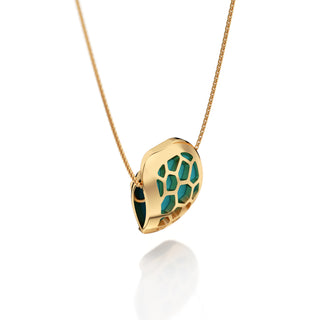 Turquoise Blue Hexagon Coral - Silk Pendant - Gold Vermeil