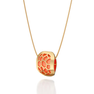 Crossandra Orange Hexagon Coral - Silk Pendant - Gold Vermeil