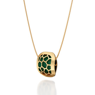 Emerald Green Hexagon Coral - Silk Pendant - Gold Vermeil