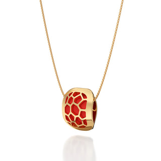 Firecracker Red Hexagon Coral - Silk Pendant - Gold Vermeil
