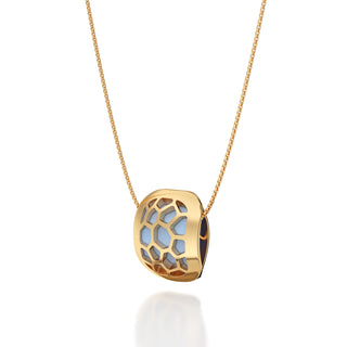 Gazebo Blue Hexagon Coral - Silk Pendant - Gold Vermeil