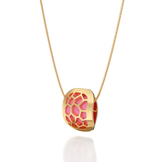 Guava Pink Hexagon Coral - Silk Pendant - Gold Vermeil