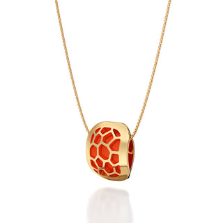 Lava Orange Hexagon Coral - Silk Pendant - Gold Vermeil