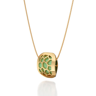 Palm Tree Green Hexagon Coral - Silk Pendant - Gold Vermeil