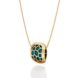 Peacock Green Hexagon Coral - Silk Pendant - Gold Vermeil