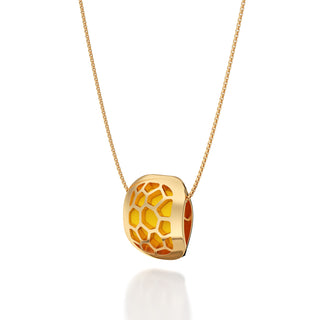 Pineapple Yellow Hexagon Coral - Silk Pendant - Gold Vermeil