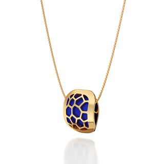 Royal Blue Hexagon Coral - Silk Pendant - Gold Vermeil