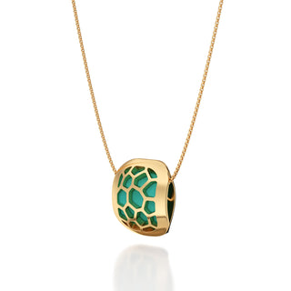 Shophouse Teal Hexagon Coral - Silk Pendant - Gold Vermeil