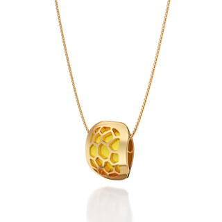 Starfruit Yellow Hexagon Coral - Silk Pendant - Gold Vermeil