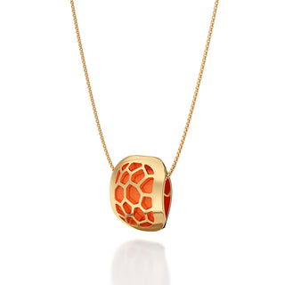 Sunset Orange Hexagon Coral - Silk Pendant - Gold Vermeil