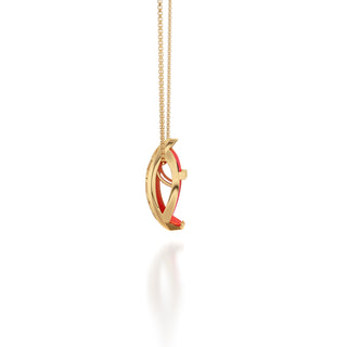 Sunset Orange Hexagon Coral - Silk Pendant - Gold Vermeil