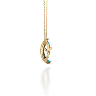 Turquoise Blue Hexagon Coral - Silk Pendant - Gold Vermeil
