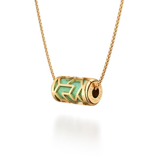 Palm Tree Green Iskandar- Silk Pendant - Gold Vermeil