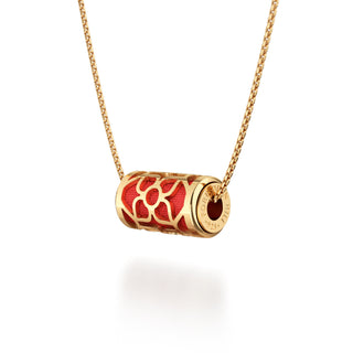 Firecracker Red Lotus - Silk Pendant - Gold Vermeil