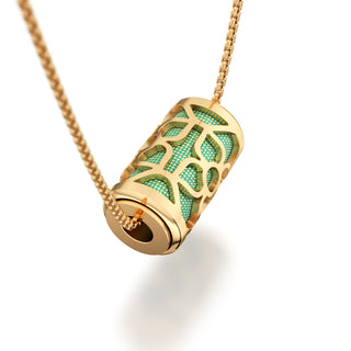 Palm Tree Green Lotus - Silk Pendant - Gold Vermeil