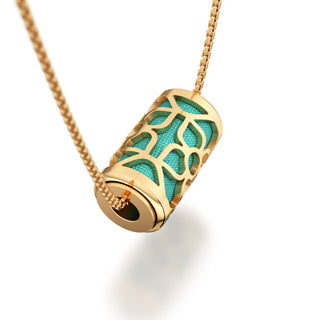 Shophouse Teal Lotus - Silk Pendant - Gold Vermeil