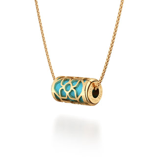 Turquoise Blue  Lotus - Silk Pendant - Gold Vermeil