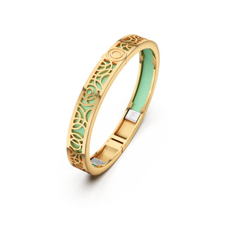 Palm Tree Green Monsoon Ripples - Extra Slim Bangle Gold
