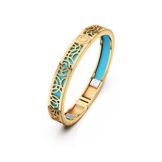 Turquoise Blue Monsoon Ripples - Extra Slim Bangle Gold
