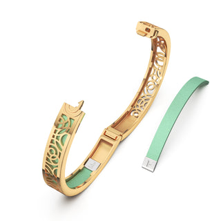 Palm Tree Green Monsoon Ripples - Extra Slim Bangle Gold